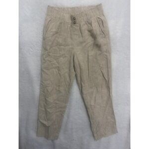 Briggs Linen Blend Cropped Pants Elastic Waist‎ Casual Beige Women's Medium